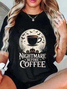 100% Cotton Unisex Nightmare Before Coffee | Funny Halloween Costume T-Shirt
