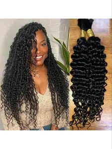 Human Braiding Hair 2 Bundles Pack 100g, Deep Wave Bulk Human Hair, Brazilian Virgin Curly Hair, Boho Braids, 16-28 Inch