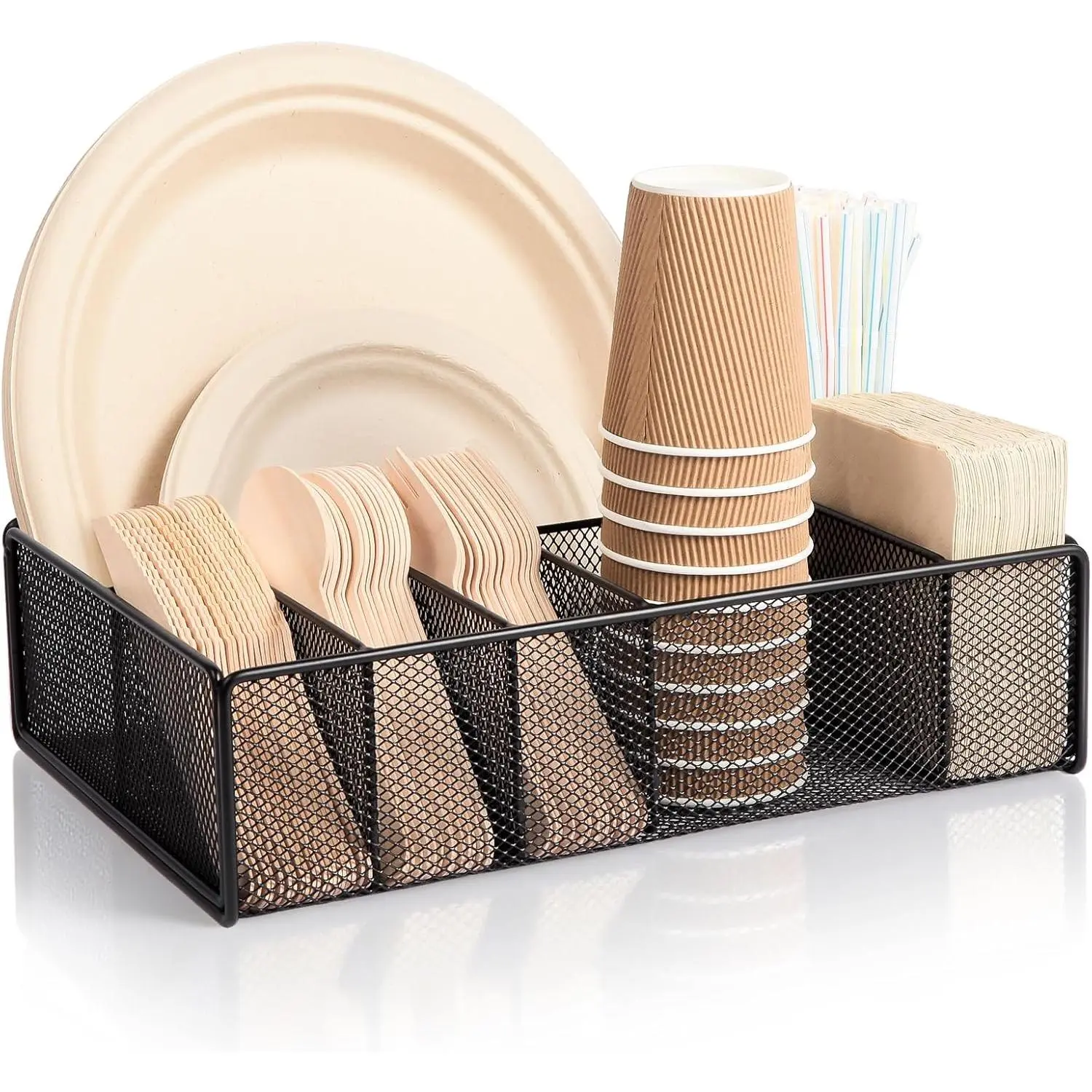 Utensil Caddy Paper Plate Holder with 6 Compartments Silverware Organizer for Party Camping Picnic