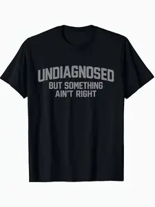 Self-Deprecating Humor T-Shirt, Geometric Fitted, Simple Letter Print, Casual Daily Social Wear, Trendy Emotionally Self-Deprecating