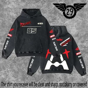 Dirt 29 - Hon Motor GP Racing Washed Hoodie Vintage Motocross Streetwear Hoodie Dirt Bike Graphic Pullover Y2K Racing Hoodie Oversized Acid Wash Hoodie MX Rider Apparel Unisex Motorcycle Racing Sweatshirt Retro Moto Cross Hoodie