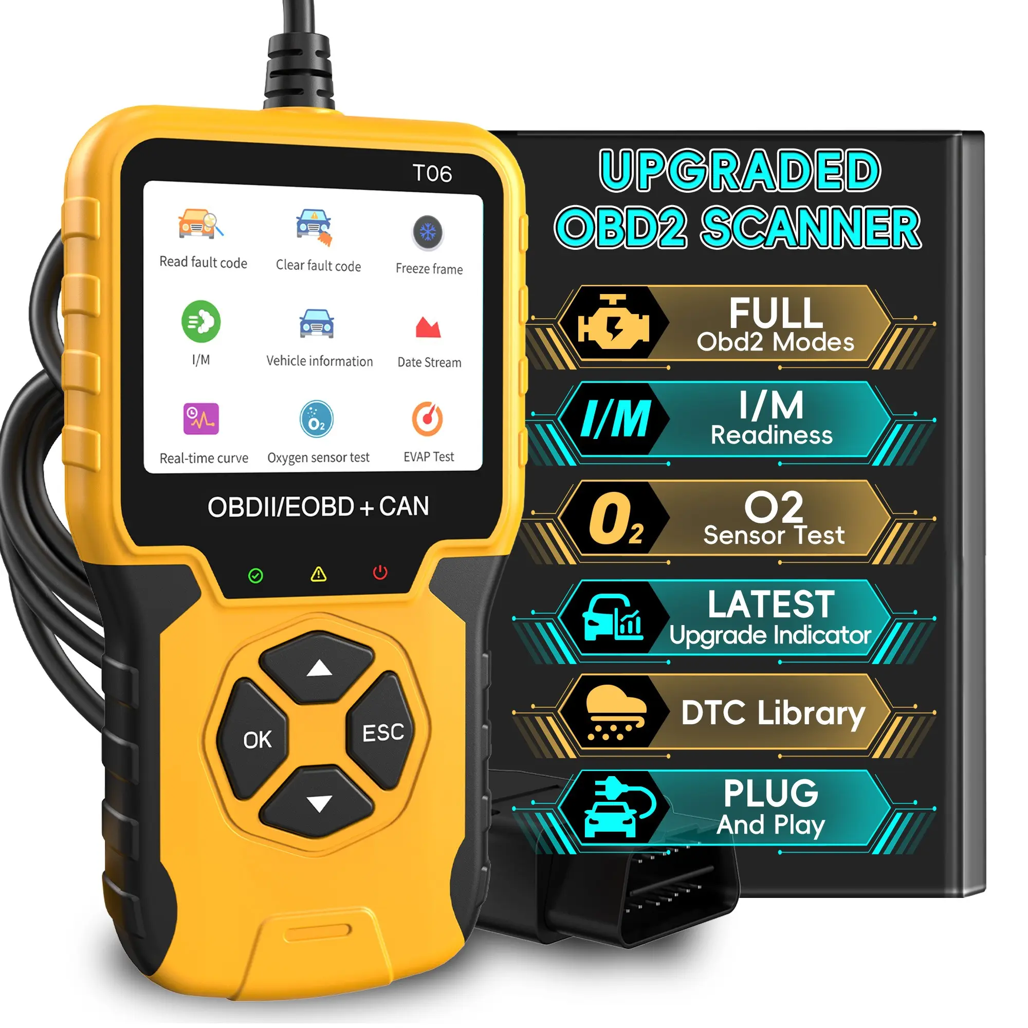 Obd2 Scanner Diagnostic Tool with Battery Tester, Car Code Reader, Print Data to Cloud, Clear Engine Error Codes Since 1996