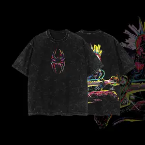 Superstyle Neon Spidey Punk Rock - Spidey Verse MCU Edition Double Printed Oversize Lightweight Acid Washed Tee TV Series Graphic Design Top Cotton Streetwear Comic Superheroes T-Shirt Clothes Menswear Womenswear