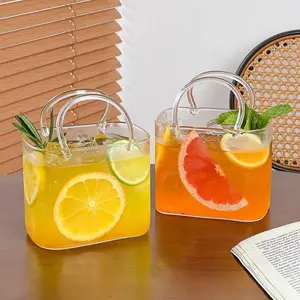 1/2counts Handbag Shape Bubble Pitcher 26oz Glass Purse for Drinks, Set of 2 Drink Purse for Wine Glass Lovers Creative Glass Wine Tumbler Sleeve - Perfect for Bars, Home & Gifting