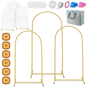 3pack Gold Arch Backdrop Stand and Cover Set, 6ft 6.6ft 7.2ft Reusable Wedding Arch Back Drop Stand with White Cover, Weight, Bag for Birthday Baby Shower, Bridal