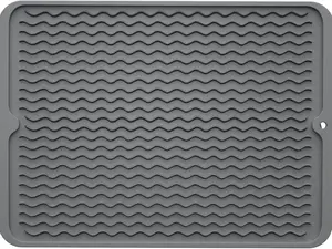 Silicone Dish Drying Mat for Kitchen Counter, Eco-Friendly Fast Dry Dish Mat, Easy Clean Multi Usage Drying Matt, Heat Resistant Trivet, 12" x 16" Large, Dark Gray