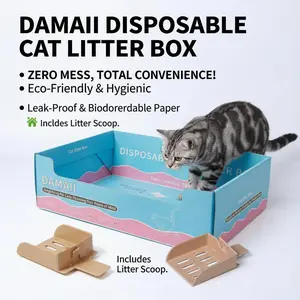 DAMAI Disposable Cat Litter Box 5-Pack All-in-One Eco-Friendly Leak-Proof Biodorerdable Paper with Litter Scoop