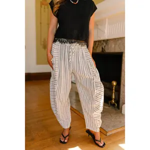 Briar Cream & Black Stripe Barrel Leg Pants