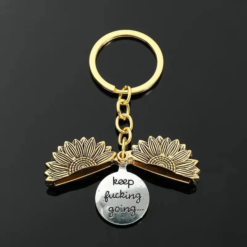 Sunflower Keychain Inspirational Gifts for Women Men Birthday valentines Gifts for Best Friend Student Graduation - Keep Fucking Going Keychain, Happy Birthday, Motivation, Keychains For Women