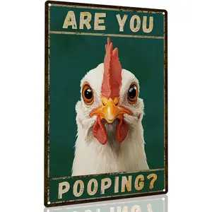 Vintage Aluminium Funny Chicken "Are You Pooping" Tin Plaque, 8x12 in Hanging Home Decor, Gift for Indoor-Outdoor Spaces, Vintage Plaque Decor