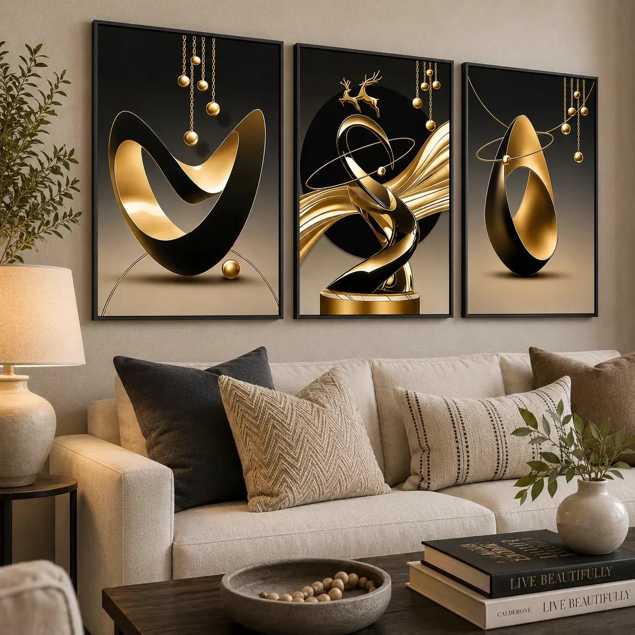 3-Count Canvas, Light Luxury Abstract Geometric Decorative Poster, Modern Entrance Hall Poster, Family Poster, Modern Home Decoration, Suitable for Corridor and Bedroom Walls, Waterproof Art