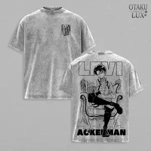 Attack on Titan Levi Ackerman Tee – Anime Soldier Graphic T-Shirt, Blade Combat Aesthetic, Shingeki no Kyojin Manga Art, Vintage Oversized Heavy Cotton Unisex Shirt