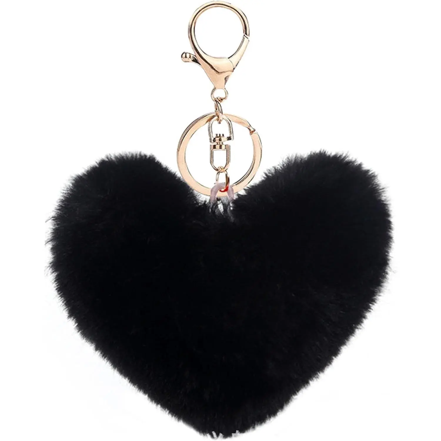 Artificial Faux Rabbit Fur Keychain Fluffy Heart Plush Ball Pom Charm Key Chain Cute Car Key Decor Purse Handbag