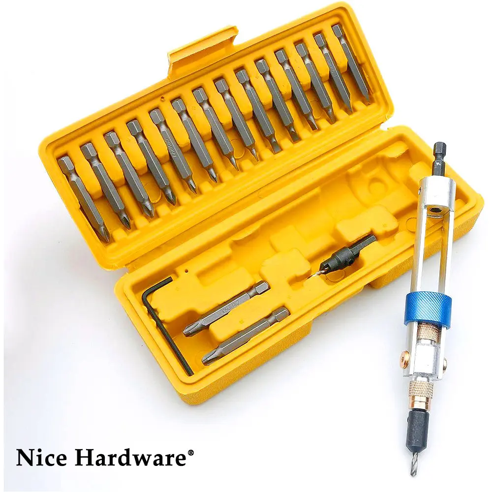 20Pcs Swivel Head Half-Time Drill Driver Tool Kit, Quick-Change Multi-Bit Screwdriver with Countersink, Allen Wrench, Professional DIY Repair Power Tool Accessories Including Screwdriver Drill Bits Tool Box