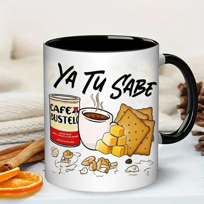 Sturdy Washable Reusable Standard Ceramic Coffee Mug - Ya Tu Sabe Cafe Bustelo, Hispanic Latin Culture Decor, Drinkware for Coffee Lovers, Kitchen Gift