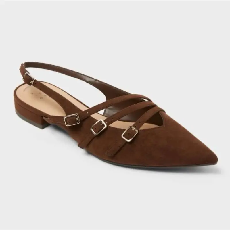 A New Day Brown Suede Pointed Slingback Twiggy Flats