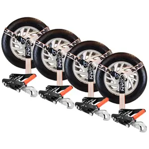 VULCAN Car Tie Down with Snap Hooks - Lasso Style - 2 Inch x 96 Inch - 4 Pack - Silver Series - 3,300 Pound Safe Working Load Tire Straps For Trailers Webbing For Trailers