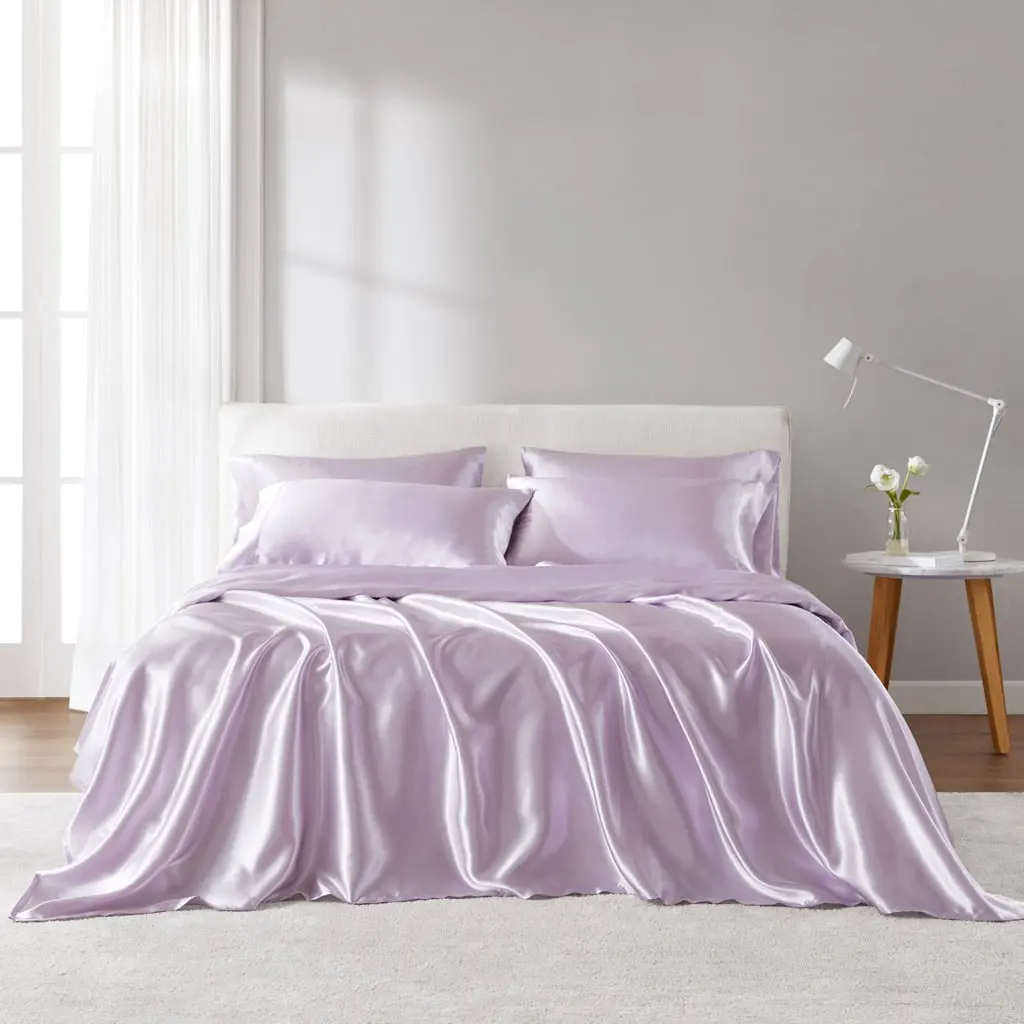 Madison Park Essentials MPE20-1151 Twin Size Comfy Bedding Set - Polyester Satin Bedsheet Sets, Wrinkle Resistant, OEKO-TEX Safe, 66x96x0.13 in. Lilac Sheets & Pillowcases