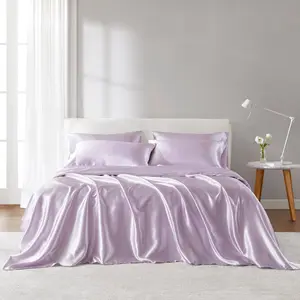360 Stand Full Size Solid Satin Luxury Polyester Sheet Set - Friction-Reducing, Smooth Weave, OEKO-TEX Safe, 81x96x0.13 in, Lilac, Compatible with Full Size Beds & Mattresses