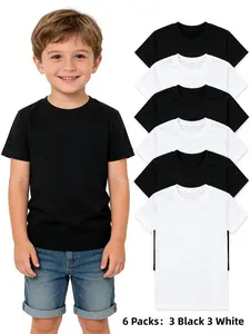 6-pack of boys' and girls' T-shirts, breathable and quick-drying, soft and lightweight basic T-shirts, suitable for summer school, sports and leisure wear.