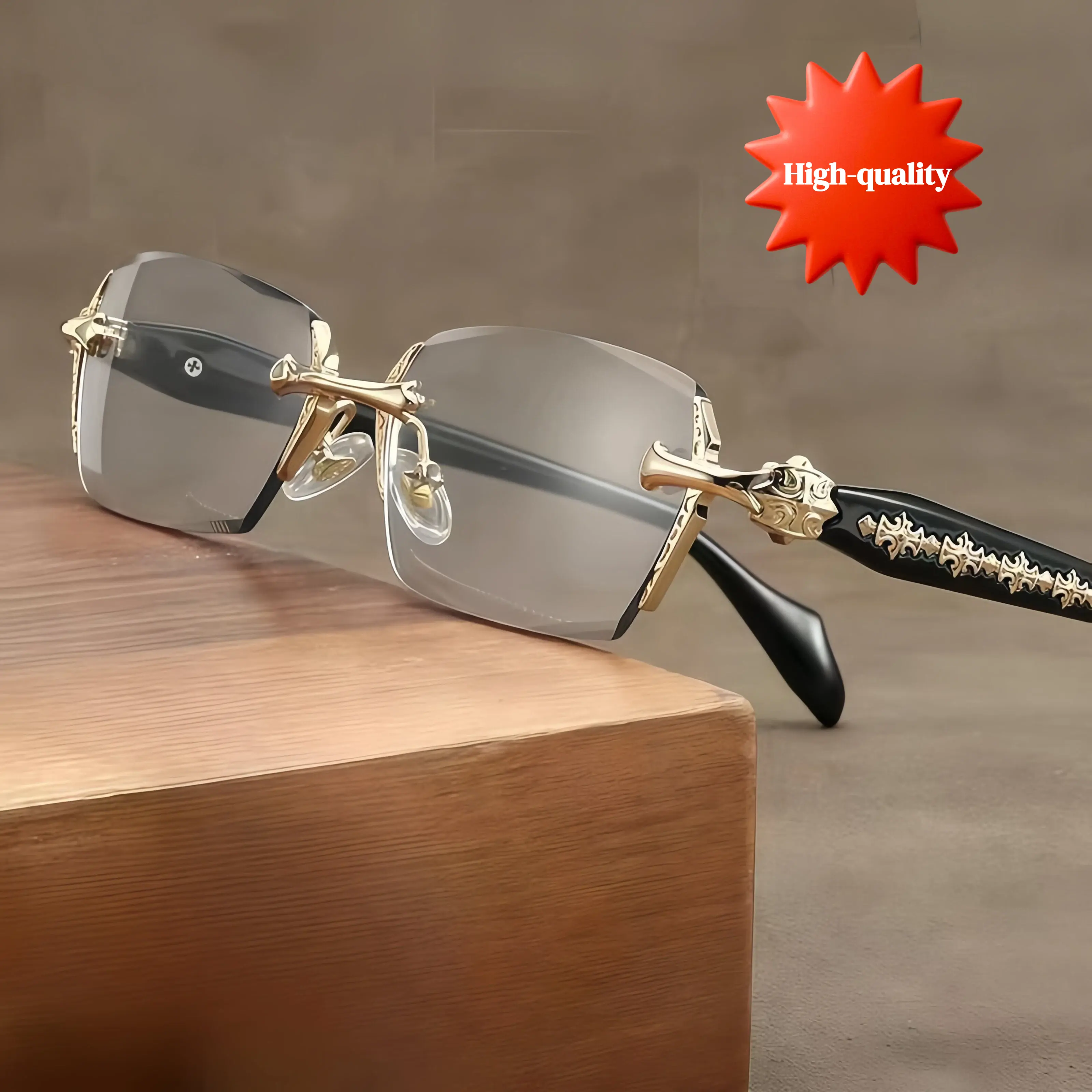 2026 Summer Gift Anti Blue Light Rimless ReadingGlasses Fashion Women Men Diamond Cut Edge Presbyopic Eyeglasses Anti-fatigue Eyewear Anti UV Ray Computer Gaming Glasses Blue Blockers trendy anti-blue light Clear Golden metallic accent classic eyegla