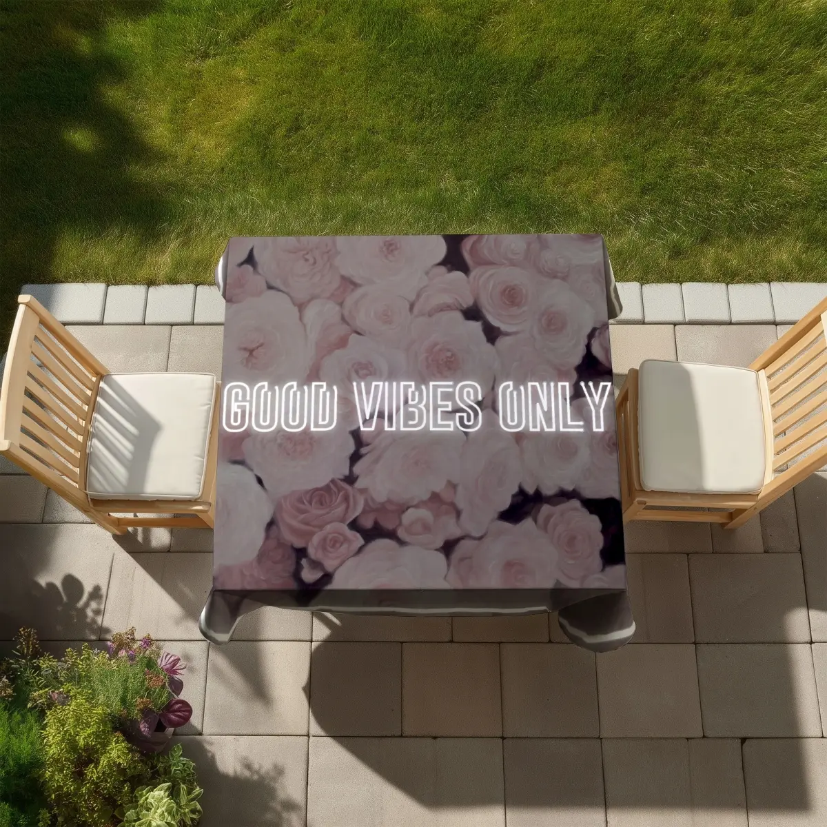 Begin Home Decor C1TC5858VF8U6I 58 x 58 in. Modern White Tablecloth - Good Vibes Only Roses - Home Decor