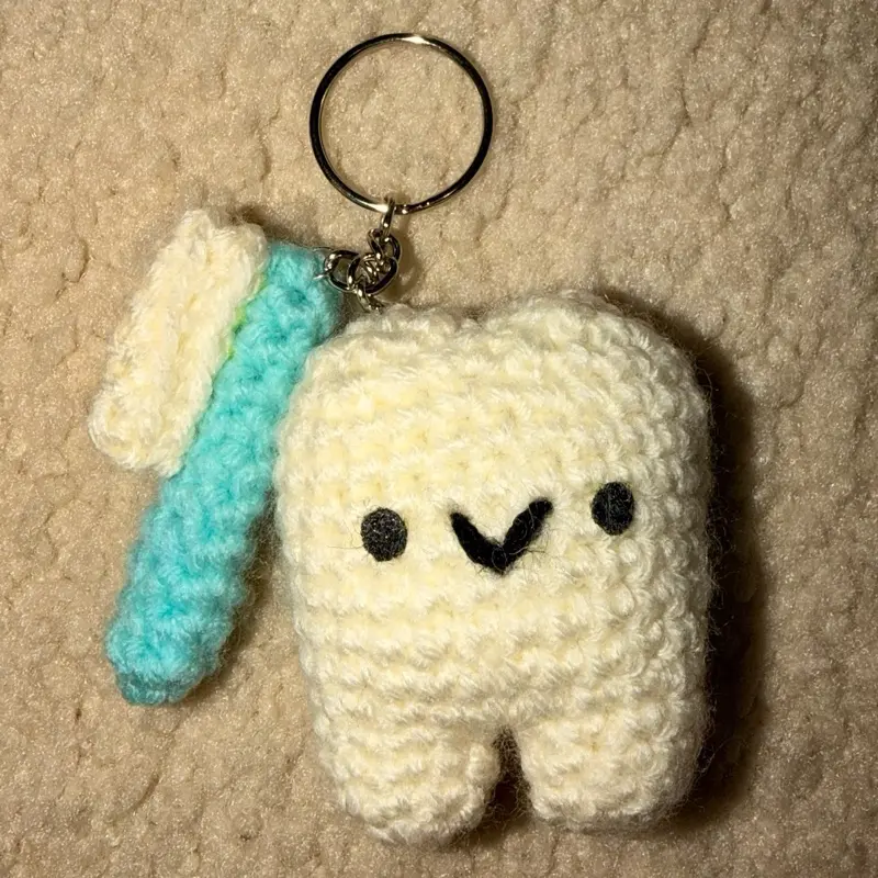 Crochet tooth brush and molar keychain