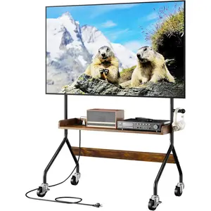 Rolling TV Stand with Power Outlet, Mobile TV Cart for 32-75 Inch TV Screen up to 110 Lbs, Easel Portable TV Stand  Wheels with Shelf for Bedroom, Corner, Living Room - V1
