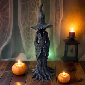 FuRise Halloween Witch Resin Statue - Spooky Cracker Barrel-Style Figurine for Home & Party Decor, 20cm Gothic Witch Collectible Gift Ornaments