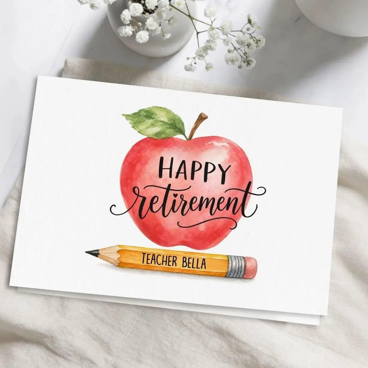 Personalized Teacher Retirement Card - 5x7 Brown Stock Paper-Based Customized Gifts for School Staff Retiree, Includes Kraft Paper Envelope & Personalized Message Greeting Card, Brown Stock Greeting Cards