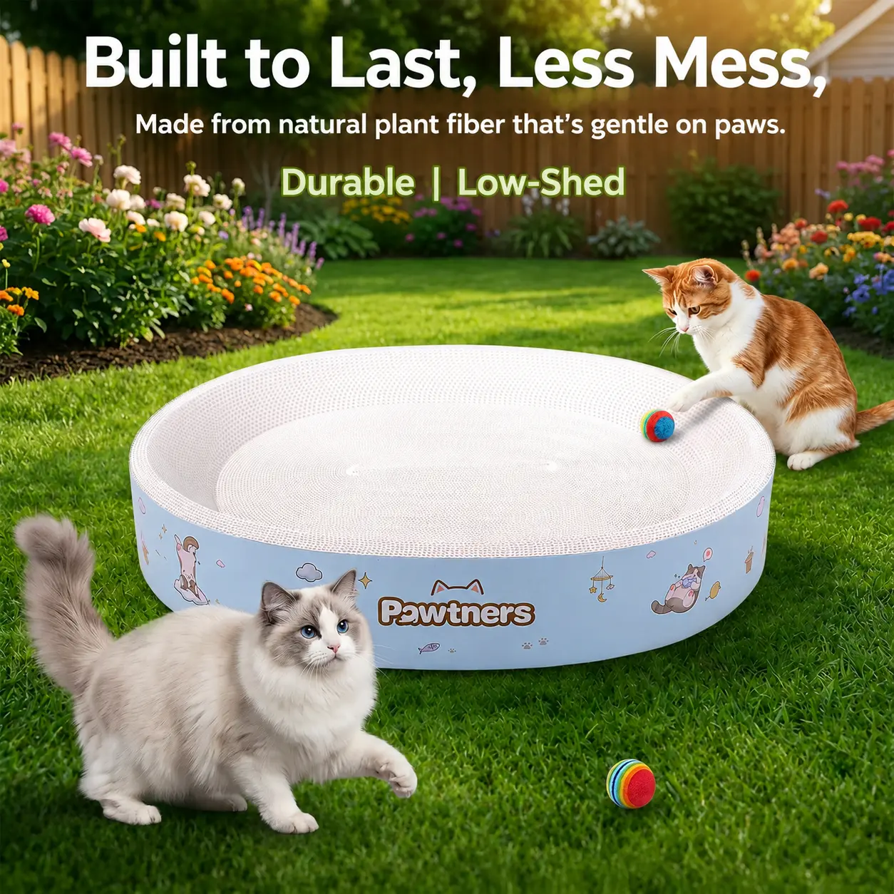 Pawtners 2-in-1 Cat Scratcher Bed for Indoor Cats, Scratch, Play & Sleep Cat Lounge, High-Density Corrugated Cardboard, Low-Shedding, Durable, Stable & Eco-Friendly