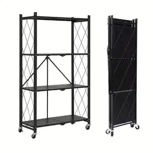 Office Bookshelf Shelving Unit, 3/4/5-Tier Unassembled Storage Rack, Equipped with Wheeled Multi-Layer Storage Shelves, Portable Floor-Standing Versatile Miscellaneous Storage Rack