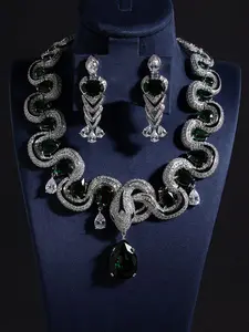 Luxury Snake Design Artificial Gemstone Jewelry Set, Including Necklace & Earrings, Fashion Jewelry Accessories for Women, Trendy All-match & Exquisite Jewelry for Gift