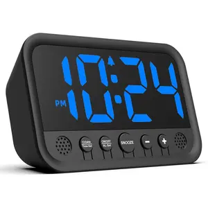 Small LED Digital Clock for Bedroom, Loud Alarm Clock for Heavy Sleepers Adults Teens, Plug-In Electric Desk Clock, Simple Bedside Nightstand Clock with Adjustable Volume Brightness Snooze Blue