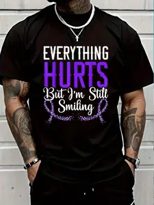 100% Cotton Everything Hurts But I'm Still Smiling Lupus Awareness T-Shirt Women's Men's Graphic Tee Crew Neck summer vacation Tops