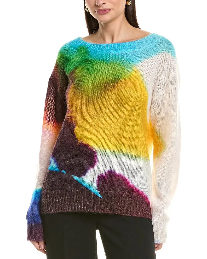 Oscar de la Renta Abstract Watercolor Mohair & Wool-Blend Sweater