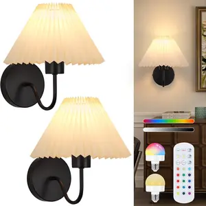 Wall Light Set, 2 RGB Battery-Powered Wall Lights, Classic Wall Sconces with Remote Control, Modern Mood Lighting, Dimmable Lighting, for Bedroom, Living Room, Bathroom, Dining Room