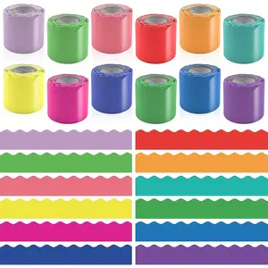 12 Rolls 393.6  Colorful Bulletin Board Borders Sets - Scalloped Borders for Bulletin Board - Bright Teachers Border Trim - Suitable for , Classroom Decor, Posters, Office, School Activities