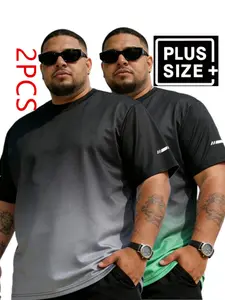 2 pieces of 1XL-6XL men's plus size tops gradient T-shirt, quick drying Sweat Wicking Breathable short sleeved sportswear suitable for running, gym exercise, and daily use