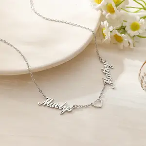 Personalized Couple Love Double Name Stainless Steel Necklace Fashionable Heart-shaped Valentine's Day Gift