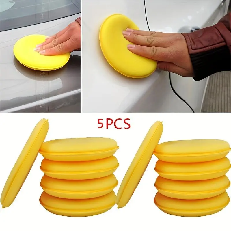 5Pcs car waxing and polishing sponge, cleaning car washing sponge, round edge pressing sponge block, Car Detailing Tools, Auto Detailing Products, Car Wash Accessory