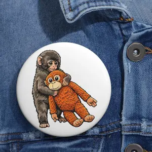 Adorable Punch the Monkey Pin Button, Punch Monkey Hugging Meme, Heart Wearming 2026 Meme of the Year Pin Button