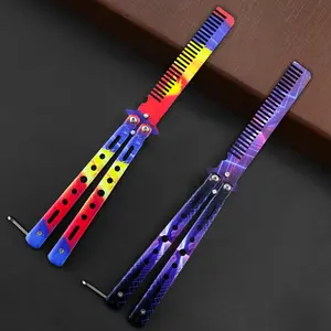 Dull Edge Butterfly Trainer(Rainbow Comb‌),High Quality Practice,Dull Knife Fake Blade,Tactical Training Gear for Outdoor,Christmas