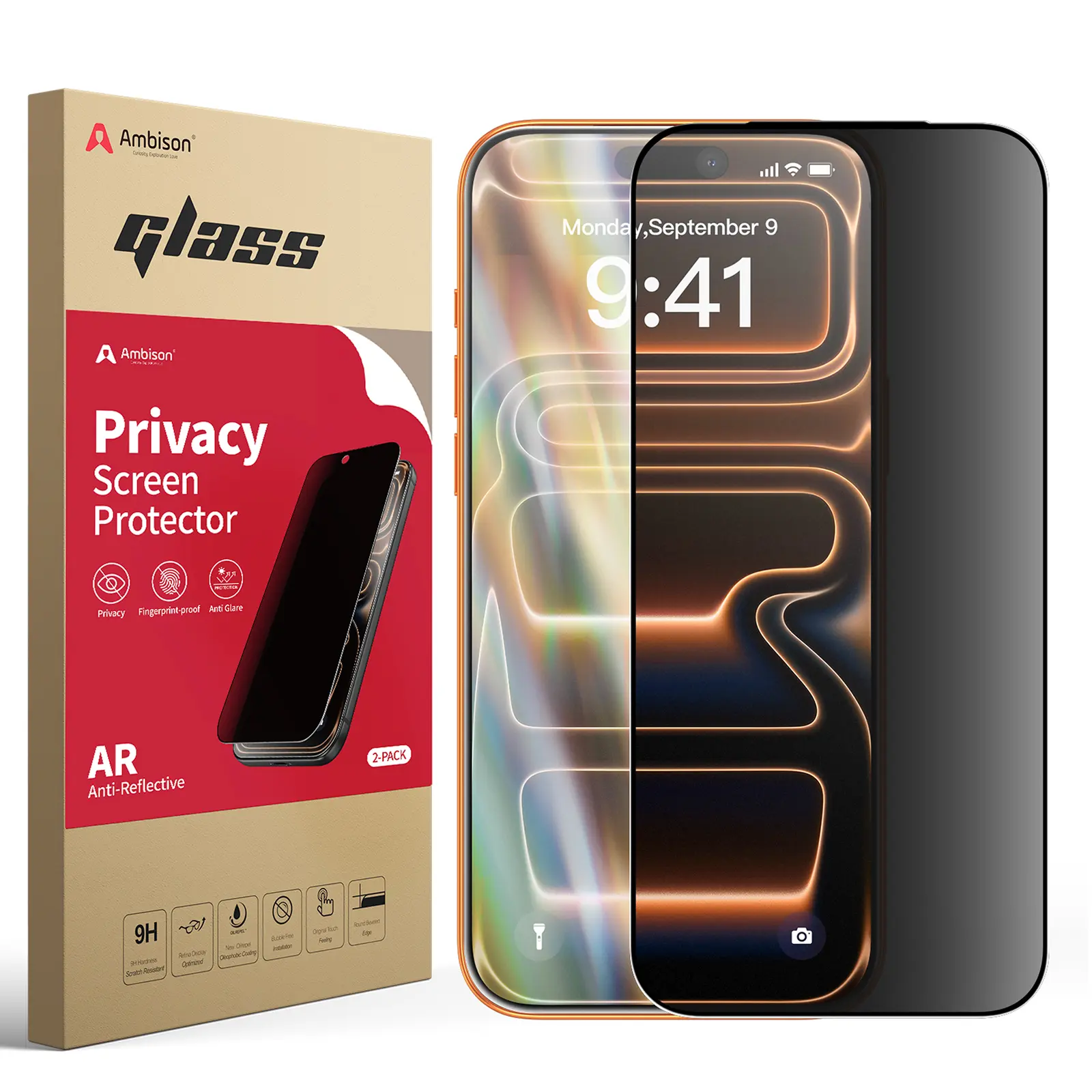Ambison AR Privacy Screen Protector for iPhone 17 Pro Max [26° Anti-Peep][Anti-Reflection] Military-Grade 4X Shatterproof 9H Tempered Glass Crystal Clear Anti-Scratch Privacy Screen Protector 2-Pack