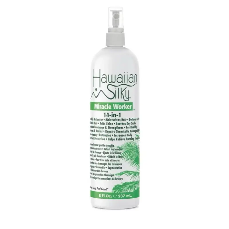 Hawaiian Silky Miracle Worker 14-in-1 Leave-In Conditioner & Moisturizer, Nourishing Hair Treatment to Hydrate and Shine Curly & Natural Hair, 8 oz, Haircare Moisture Moisturizer, Hydrate Shine, Haircare Product, Hair Repair Moisturizer