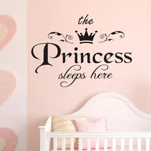 Princess Sleeps Here Wall Decor Stickers with Crown Design, Easy to Apply & Remove for Girls' Bedroom, Waterproof & Durable Princess Theme Decoration