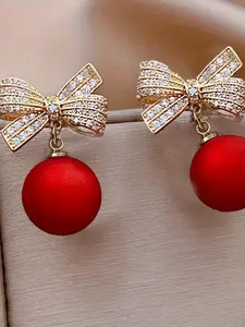 Valentine's Day New Year Fashion Custom Imitation Bow Pearl Earrings Gift, Bow Pearl Earrings for Women, Stylish Versatile Studs