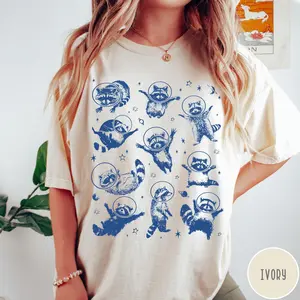 Raccoons In Space Comfort Colors Shirt Funny Raccoon Tshirt Unisex Shirt Aesthetic Graphic Retro Vintage T Shirt Raccoon Lover Tee