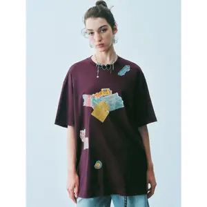 URBAN REVIVO 2026 Women's Round Neck Short Sleeve Printed Cotton T-Shirt - Loose Oversized Baggy Clothes, Light Stretch Streetwear Casual Top