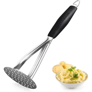 Heavy Duty Stainless Steel Potato Masher, Professional Integrated Masher Kitchen Tool & Food Masher/Potato Smasher with Silicone Handle, Perfect for Bean, Vegetable, Fruits, Avocado, Meat
